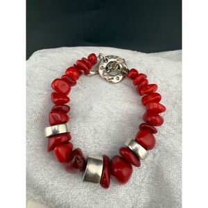 RLM Studio Sterling Silver Red Coral Bracelet Robert Lee Morris 6.5"